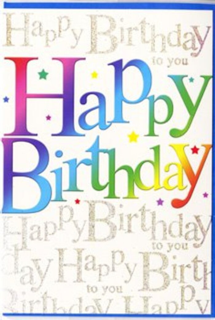 The birthday card depicted here captures the spirited energy of a Covent Garden afternoon, when music drifts through the air and colour spills from every window box. Centrally placed, the words Happy Birthday rise in large, soft-edged letters that carry a hand-crafted feel, as though brushed carefully across the card. Each letter holds a different vivid colour, moving through the spectrum in an unbroken line: crimson, raspberry, tangerine, marigold, lime, grassy green, seafoam, sky blue, cobalt, and velvety purple. The transitions between shades are smooth and painterly, with no harsh boundaries, creating a visually pleasing flow that echoes the varied tones of seasonal blooms. The lettering looks slightly raised from the surface, implying a tactile dimension that would reward a gentle touch. Beneath and around this main message, the entire background is filled with repeating lines of Happy Birthday to you written in fine gold script. The cursive is elegant and looping, with each word connected fluidly to the next, forming an intricate, almost musical pattern. Tiny sparks of glitter catch along the strokes, so the script seems to twinkle lightly, like evening lights reflecting in the windows of the surrounding streets. The base colour of the card remains understated and pale, ensuring the rainbow text remains dominant while the golden words add a layer of festive richness. The texture appears satiny and smooth, suggesting a quality card you might pick up after selecting a birthday bouquet near the Apple Market. Overall, the design conveys joy, celebration, and affection, ideal for making a birthday in Covent Garden-or anywhere in the city-feel especially cherished and colourful.