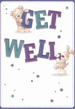 Infused with the joyful character of Covent Garden, this get well card features two lovable companions-a fuzzy teddy bear and a playful puppy-intent on spreading cheer. The bear, rendered with soft, round brushstrokes, sits atop bold, gradient letters, its friendly smile exuding warmth and reassurance. Below, the puppy nudges the lower half of the message, floppy ears and expressive eyes conveying gentle support. Indigo, teal, and purple tones in the typed message leap from a clean, inviting white ground, immediately catching the eye and promising hope. Twinkling blue and lavender stars float around the pair, creating a whimsical, almost magical, atmosphere reminiscent of flower stalls and fairy lights along the Covent Garden arcades. The illustrations evoke comfort-the bear's plush fur and the puppy's silken coat seem almost touchable, inviting a sense of calm. Just as a thoughtfully crafted bouquet from a Covent Garden florist brightens a difficult day, this card becomes a heartfelt extension of care, ideal for offering solace and encouragement to anyone in recovery within the community.