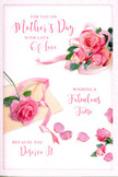 In this Mother's Day card design, the scene feels like a gentle moment frozen in time on a florist's table near Covent Garden, with blush pink roses and scattered petals resting on a soft, neutral background. Several open rose blooms form relaxed clusters, their petals layered in rich spirals that move from pale, almost white pink at the edges to more saturated rose tones at the centres, giving each flower a lush, romantic presence. Around them, loose petals lie in a seemingly casual yet carefully balanced pattern, creating a sense of quiet movement, as if they've just fluttered down while a bouquet was being arranged. A tender message for Mum flows across the centre of the card in elegant, hand-lettered script, with smooth curves and loops that echo the rounded contours of the rose heads. Threaded through the central bouquet, a narrow pastel ribbon winds and twists with soft folds, its satin finish reflecting the gentle, even light that fills the image. The colour palette is reassuringly calm-creamy whites, soft blushes, and diffused rose pinks-evoking the soothing atmosphere of early morning in Covent Garden before the streets grow busy. Subtle shadows beneath the petals lend depth without breaking the tranquil mood. The overall impression is one of loving care and refined simplicity, as though the card has been thoughtfully chosen to accompany a fresh delivery of roses to a mother in the Covent Garden area, whether she is enjoying a leisurely brunch, working in a nearby office, or spending a quiet afternoon at home. It visually conveys gratitude, tenderness, and the soft joy of being celebrated.